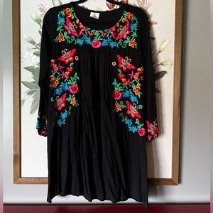 Embroidered Black Mini Dress